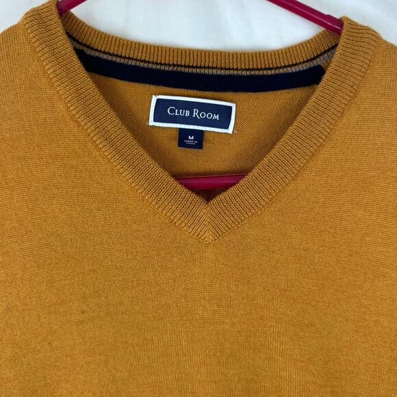 Club Room Mens Medium V Neck Sweater Mustard Yellow Merino Wool Acrylic - Picture 4 of 8